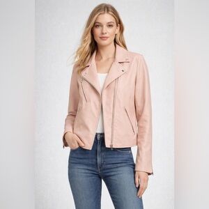 Uniqlo Blush‎ Pink Faux Leather Moto Biker Jacket Asymmetrical Zip Size S
